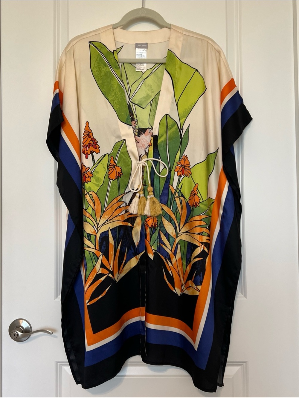CHICO’S Bird of Paradise Silky Tropical Floral Kimono Cover-Up L/XL EXCELLENT